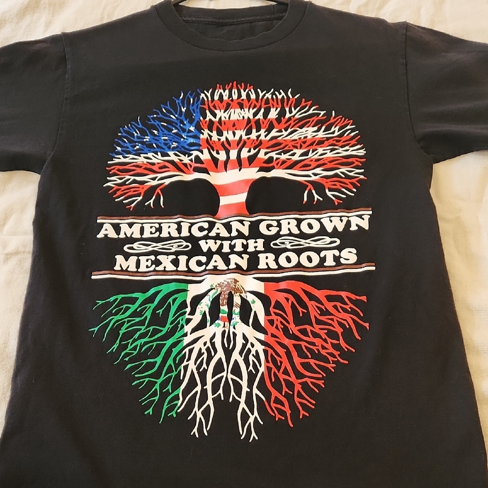Black Graphic Tee with American and Mexican Design